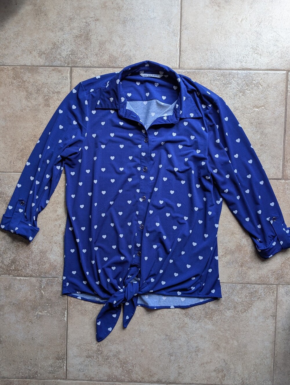 Fun Blue Blouse With White Hearts Print